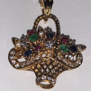 Ruby Emerald Sapphire CZ Basket Pendant Necklace